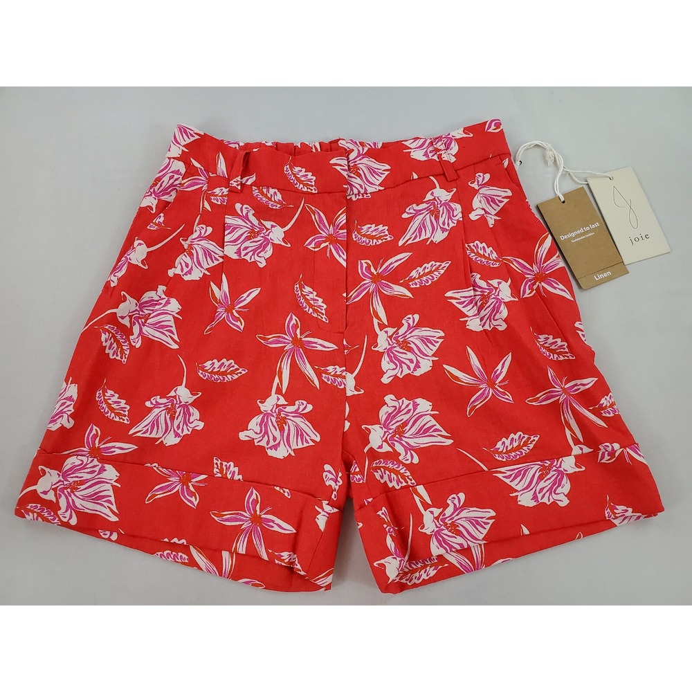 Joie Women Red White Floral Linen Blend High Rise Bermuda Shorts 0749773 Size 4